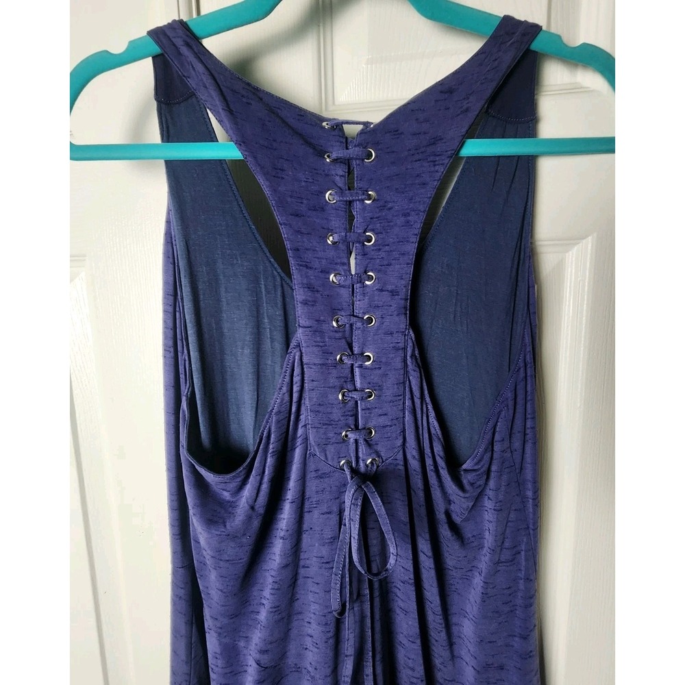 Maeve Anthropologie L Blue Melanie Maxi Dress Lace-Up Coastal Chic Boho Cottage - Picture 6 of 12